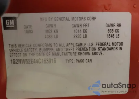 2004 Pontiac Grand Am Gt z USA, uszkodzony, nr VIN 1G2NW52E44C163916